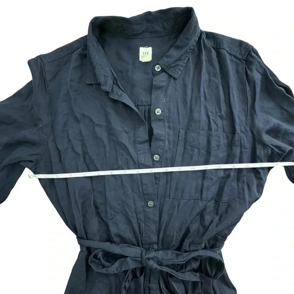 Gap Navy Blue Button Down Dress with Tie Waist Long Sleeve Small Knee Length - Picture 8 of 13